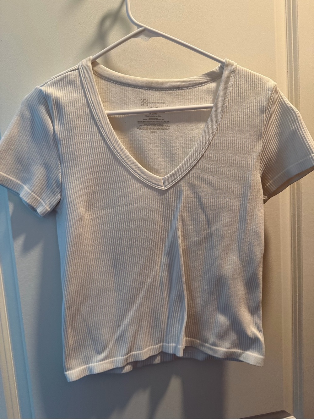 Classic Ribbed V-Neck Tee - White
